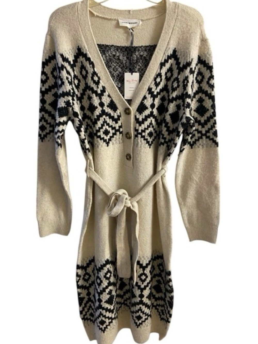 Lucky Brand Cream and Black Fair Isle Midi Sweater Dress Large NWT - Picture 3 of 9